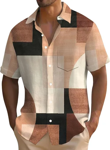 Vista 13 de Camisa hawaiana para hombre, con botones, manga corta, casual, elegante, grande y alta, floral, verano, tropical, para vacaciones