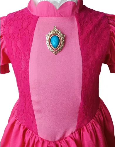 Vista 4 de Disfraz de princesa melocotón para niñas, vestido de princesa melocotón con accesorios corona y aretes