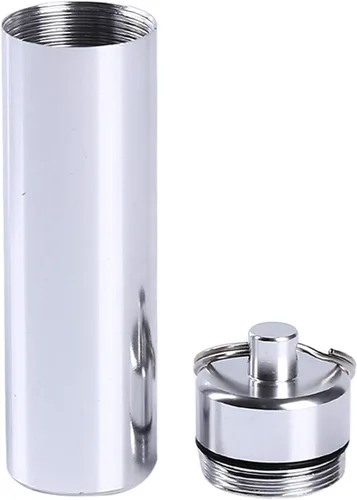 Vista 6 de Llavero pequeño de plata portátil, organizador de píldoras de aleación de aluminio, contenedor para bolso, pastillero de metal impermeable, botella