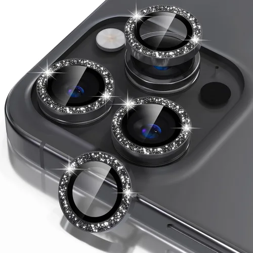 Vista 20 de Misea Compatible con iPhone 16 Pro/iPhone 16 Pro Max, protector de lente de cámara de vidrio templado Ultra-HD, protector de pantalla de anillo Negro