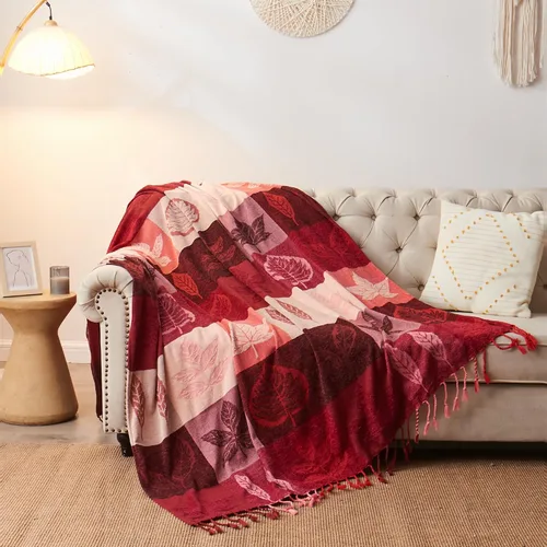 Vista 18 de Manta Boho, Manta de Chenilla Jacquard con Borlas para Cama Sofá Silla Suave, Borlas con Flecos Bohemias (Negro, S:60x75)