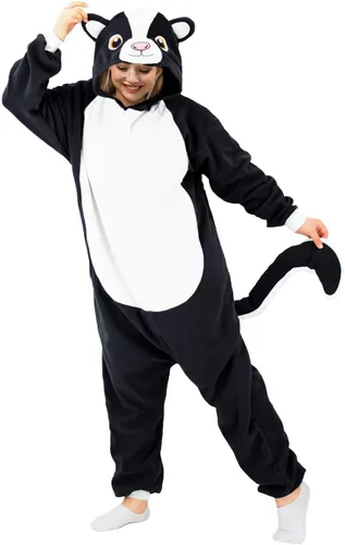 Vista 2 de YUNTAISHAN Pijama de skunk para adultos, disfraz de skunk para cosplay, disfraz de animal de Halloween, mono de una pieza para hombres y mujeres