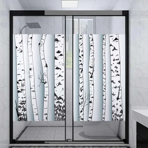 Vista 11 de Película adhesiva de vidrio esmerilado para ventana, color crema de caléndula, para privacidad, exótica, japonés, flor de cerezo japonés, película
