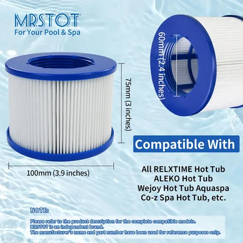 Vista 5 de Repuesto de filtro atornillado para bañera de hidromasaje RELXTIME/ALEKO/Wejoy Aquaspa/Co-z/Wave/CleverSpa, cartuchos roscados para jacuzzis Paquete