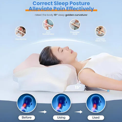 Vista 2 de Almohada cervical cervical para dormir, almohadas de espuma viscoelástica, almohadas ergonómicas para aliviar el dolor de cuello, almohada