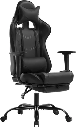 Vista 14 de BestOffice Silla ergonómica para juegos Negro Silla reclinable para computadora con soporte lumbar, almohada reposacabezas y reposapiés