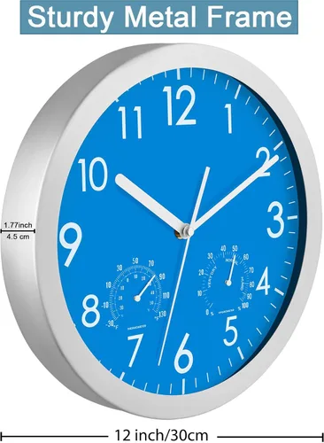 Vista 3 de WOOPHEN Reloj de pared silencioso de 12 pulgadas, funciona con pilas, cubierta de vidrio sin tictac, reloj de pared con marco de aluminio plateado