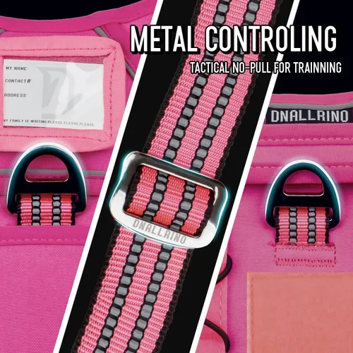 Vista 8 de Arnés táctico para perros medianos y grandes, color rosa, ajustable, sin tirones, con asa, chaleco reflectante resistente, talla S Rosado