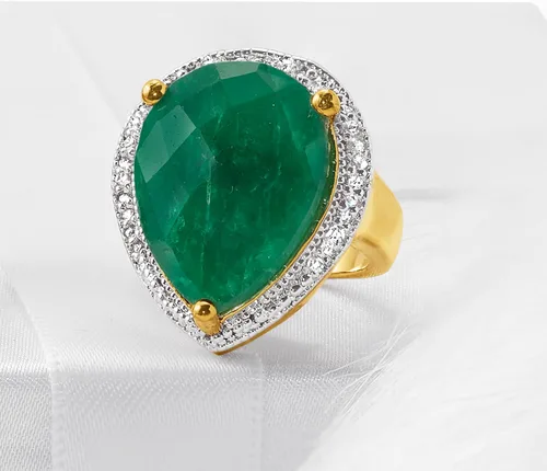 Vista 4 de Ross-Simons 11.00 Carat Emerald and .40 ct. t.w. White Topaz Ring in 18kt Gold Over Sterling