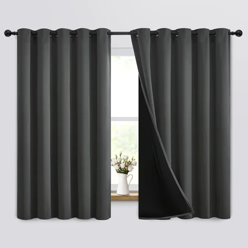 Vista 158 de Yakamok Cortinas negras, cortinas de ventana con aislamiento térmico y eficiencia energética para dormitorio, cortinas opacas completas y cortinas