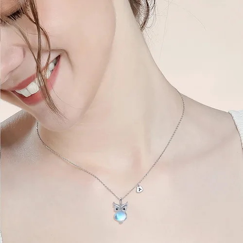 Vista 4 de Dreamboat Collar de plata de ley 925 con diseño de búho para mujeres y niñas, con colgante de búho de ópalo, lindo pájaro, joyería de animales