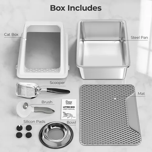 Vista 2 de Caja de arena XL de acero inoxidable con tapa para gatos grandes, evita olores y manchas, a prueba de fugas, libre de óxido y antiadherente, caja