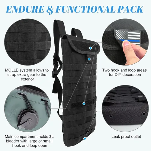 Vista 3 de Tactical MOLLE Hydration Pack Carrier Backpack with 3L Water Bladder for Outdoor Sports