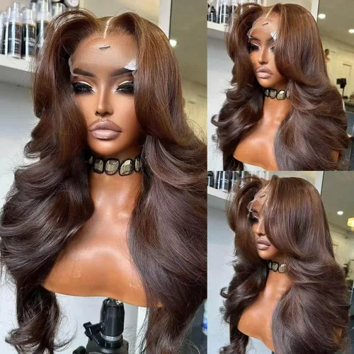 Vista 18 de ghotool Pelucas de cabello humano ondulado con encaje frontal de 13 x 6 pulgadas, densidad 200, pelucas de cabello humano HD transparente de 13 x 6