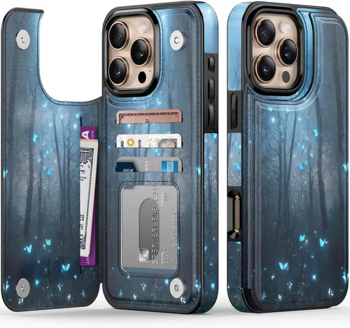 Vista 67 de FUNMIKO Funda tipo cartera para iPhone 15 con tarjetero + clip para efectivo, bloqueo RFID, protección contra caídas de grado militar y obras