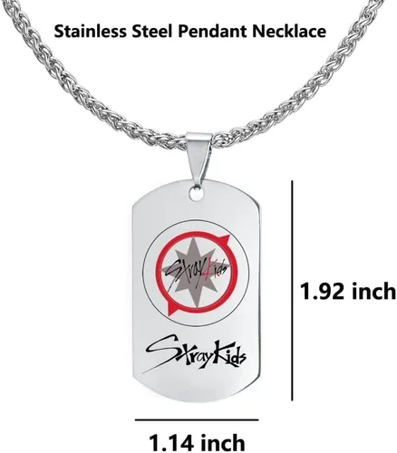 Vista 4 de AntaQuyaN Kpop Stray Kids Merch - Collar con colgante para niños joyería de acero inoxidable para regalos color blanco Acero inoxidable Acero