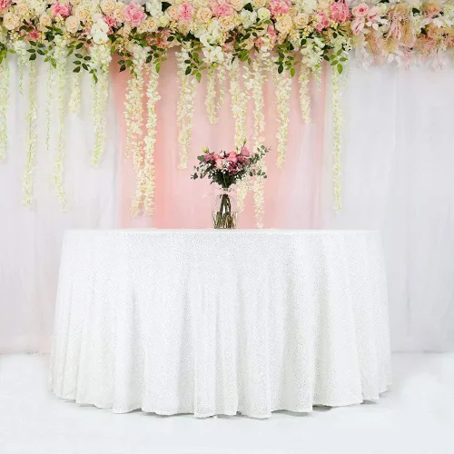 Vista 2 de Trlyc Mantel redondo de lentejuelas, 120 unidades, color blanco brillante, mantel de lentejuelas blancas brillantes para boda