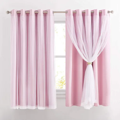 Vista 18 de PONY DANCE Cortinas de Doble Capa - Cortinas Opacas de 63 Pulgadas de Largo, Diseño con Ojales en la Parte Superior, Paneles Transparentes Blancos