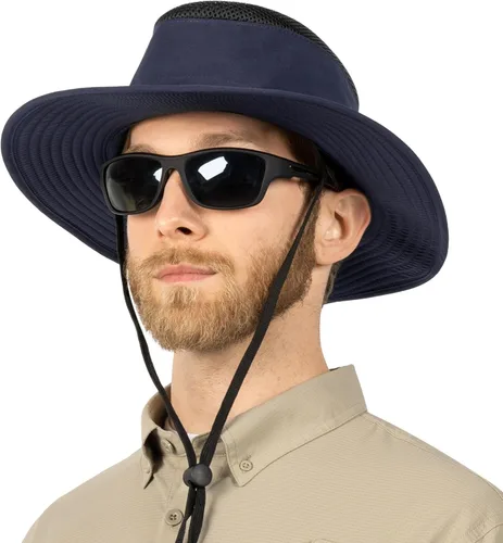 Vista 11 de SUN CUBE Sombrero de ala ancha para hombres y mujeres, protección solar UV, sombrero de safari para senderismo