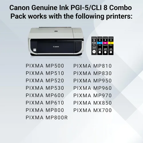 Vista 6 de Canon Tinta CMY PGI-5/CLI-8 con PP-201 (50 hojas) Paquete combinado (0628B027AA)