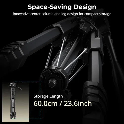 Vista 8 de SmallRig Soporte de trípode para cámara de 71" AP-21, trípode de viaje para iPhone y cámara para Canon para Nikon con soporte para teléfono y bolsa