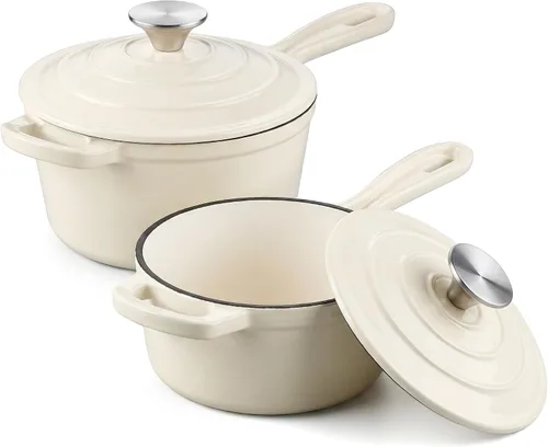Vista 16 de E-far Sartén de hierro fundido esmaltado con tapa, cacerola de horno holandés de 1 cuarto de galón, mini olla para cocinar, hervir, saludable