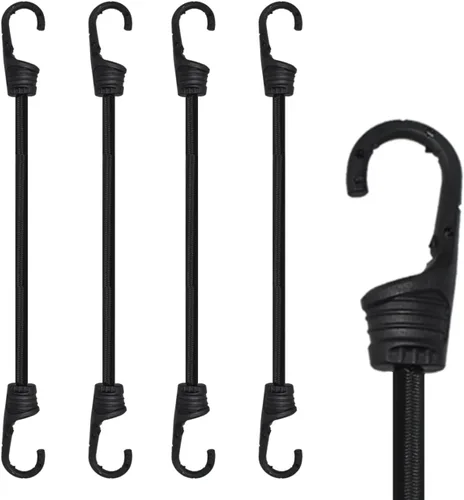 Vista 9 de Cuerdas elásticas de 12 pulgadas con ganchos, correas elásticas negras para camping, bicicleta, vagón plegable, maletero, etc.
