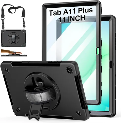 Vista 8 de Funda para Galaxy Tab Active 5 Pro 2025/4 Pro 2022/2019 de 10.1 Pulgadas: TPU con Soporte - Protector de Pantalla - Correa de Mano - Correa de Negro