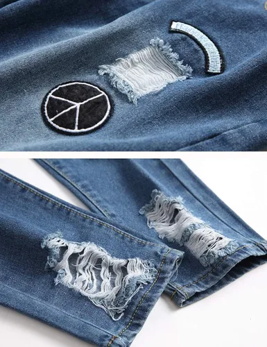 Vista 2 de Nutriangee Pantalones de mezclilla ajustados para hombre con agujeros rasgados desgastados ajustados