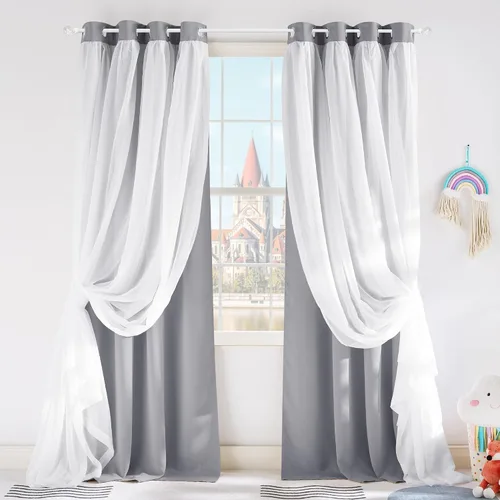 Vista 11 de PONY DANCE Cortinas Opacas con Superposición de Gasa, Cortinas de Doble Capa con Aislamiento Térmico Mix & Match para Oscurecer Habitaciones