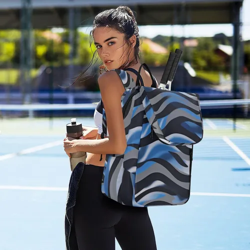 Vista 7 de Bolsas de raqueta de bádminton para tenis, impermeables, con textura animal azul-gris, bolsa deportiva para pickleball para hombres y mujeres, bolsa