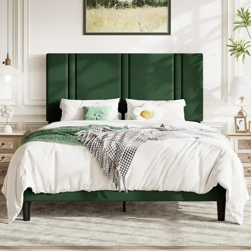 Vista 32 de Allewie Twin Platform Bed Frame with Velvet Upholstered Headboard