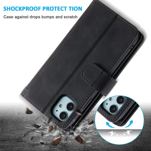 Vista 7 de UEEBAI Funda tipo cartera para iPhone 11 de 6.1 pulgadas, 9 ranuras para tarjetas retro con bolsillo con cremallera, cierre magnético, función atril