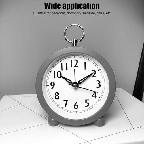 Vista 3 de soobu Reloj despertador circular, pequeño despertador circular alimentado por batería con botón de encendido y apagado para dormitorio de noche