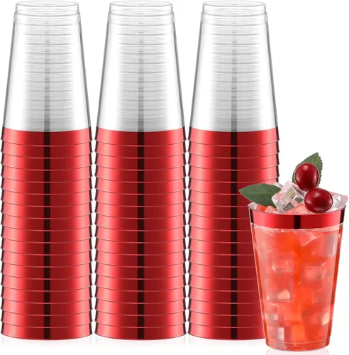 Vista 7 de Norme 50 vasos de plástico con borde de 14 onzas, vasos transparentes desechables con borde, soporte para bebidas de vacaciones 2026, recipiente