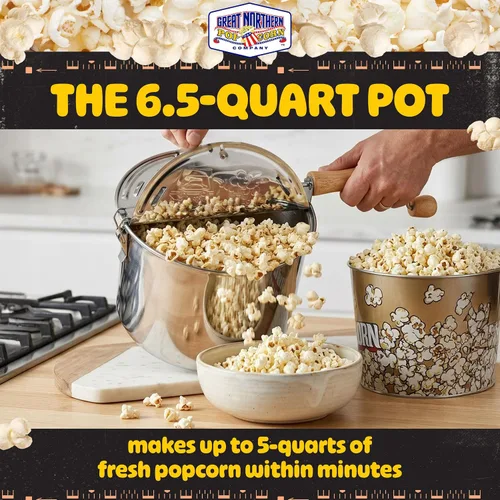 Vista 3 de Great Northern Popcorn 6251 olla original de acero inoxidable para palomitas de maíz, Twister, Plateado Stainless-Steel Popcorn Popper with Hand