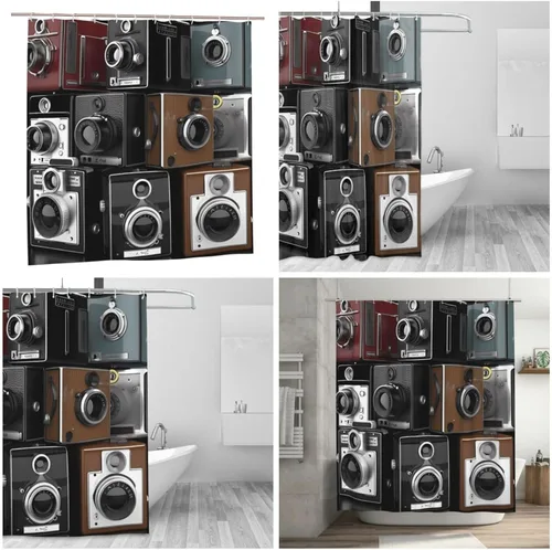 Vista 8 de Retro Cool Camera Collection - Cortina de ducha resistente y gruesa con 12 ganchos, moderna, de granja, impermeable, ligera, para decoración