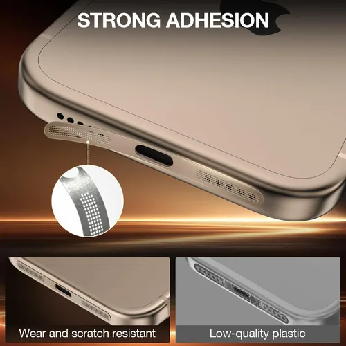 Vista 5 de Paquete de 5 protectores de altavoz compatibles con iPhone 17, 16, 16 Pro, 16 Pro Max, 15, 14, 13, 12 Series, malla metálica, enchufe antipolvo USB