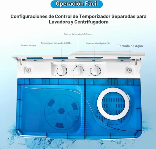 Vista 2 de Giantex Lavadora semiautomática, lavadora de doble tina con secadora de centrifugado, capacidad de 26 libras, bomba de drenaje integrada, lavadora