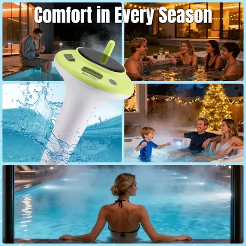 Vista 7 de Raddy Termómetro solar PT-5 flotante de fácil lectura, termómetro de spa de alta precisión con pantalla digital, IPX8 impermeable, solar y funciona