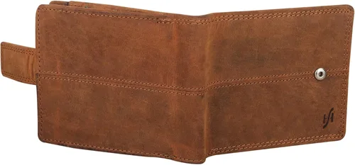 Vista 6 de Cartera de cuero real con bloqueo RFID para hombre con cremallera monedero 1044-marrón, Marrón, Vintage