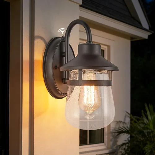 Vista 11 de Tarentlight Aplique de pared para exteriores con pantalla de vidrio transparente semillado, accesorio exterior impermeable en acabado de bronce