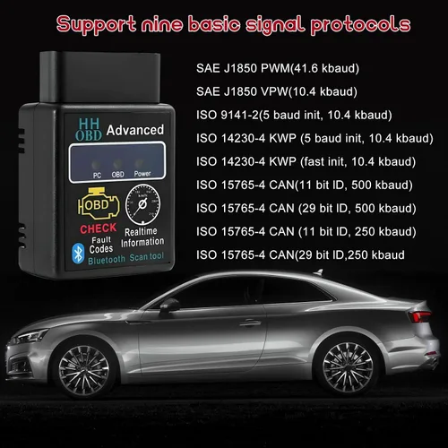 Vista 4 de Escáner Bluetooth OBD2 para Coche, Lector de Códigos de Diagnóstico Inalámbrico OBD II, Herramienta de Escaneo Bluetooth, Adaptador Universal
