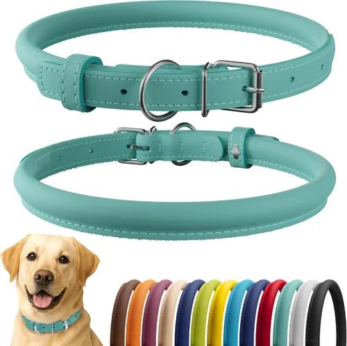 Vista 73 de CollarDirect - Collar de cuero enrollado para perro, collar redondo acolchado suave para cachorro, collar de cuero auténtico hecho a mano