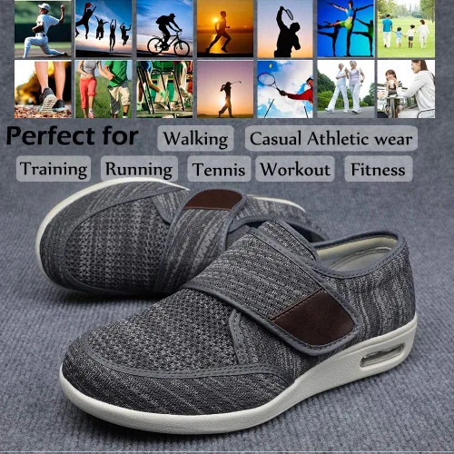Vista 6 de Zapatos anchos con correa ajustable, zapatos para diabéticos para pies hinchados, fáciles de poner y quitar para personas mayores