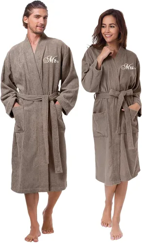 Vista 13 de AW BRIDAL 2Pcs His and Hers Robes, Mr and Mrs Matching Bathrobe for Couples Falcon Robe - Monograma blanco suyo/para ella