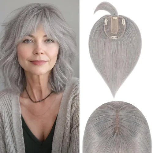 Vista 137 de Rich Choices Pelucas con topper de cabello para mujeres, cabello humano real 100% Remy, sin flequillo, para mujeres con adelgazamiento en la parte