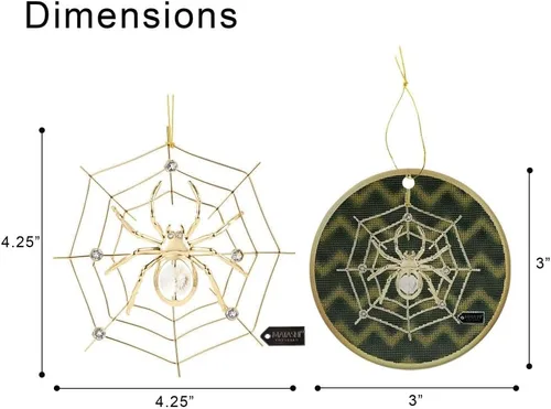 Vista 2 de Juego de 2 adornos de araña, chapados en oro de 24 quilates, adorno colgante con tachuelas de cristal y adorno multidimensional de araña 5D