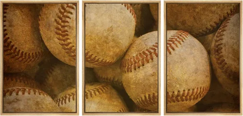 Vista 449 de wall26 Lienzo enmarcado para pared, juego de arte de primer plano, detalles de costuras de béisbol, atletas deportivos, fotografía, moderno