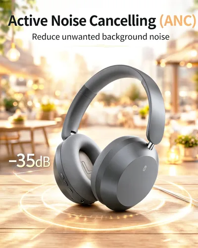 Vista 2 de Wentronic Y05 Wireless Bluetooth Headphone, Noise Cancelling, Grey Wireless Over-Ear Headphones, Hi-Res Audio, 48H Playtime, Built-in Mic, Comfort